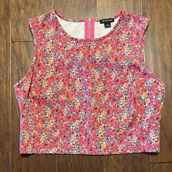 I Heart Ronson Pink Floral Cropped Tank Top Blouse - Picture 1 of 10